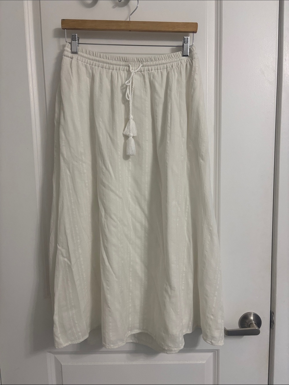NWT Talbots 100% Cotton Lined White Maxi Skirt with Tassel Drawstring Medium